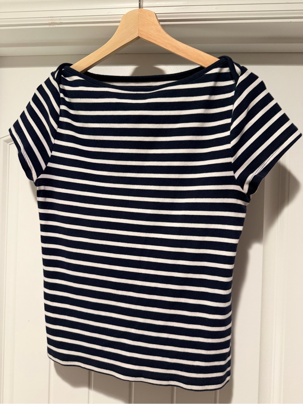 Old Navy Navy and White Striped Boatneck Short Sleeve Tee